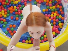 Tiny Redheaded Chick Meets A Huge Dick For Sex