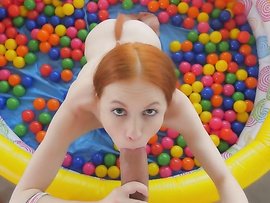 Tiny Redheaded Chick Meets A Huge Dick For Sex