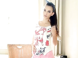 Skinny Girl In Pink Shorts Loves Rubbing Her Wet Pussy