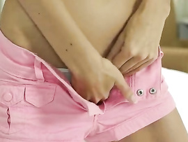 Skinny Girl In Pink Shorts Loves Rubbing Her Wet Pussy