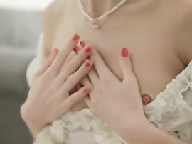 Desirable Blonde Teen In White Lingerie Masturbates