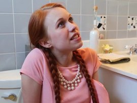 Cute Redhead Sucks A Hairy Dick In A Bathroom